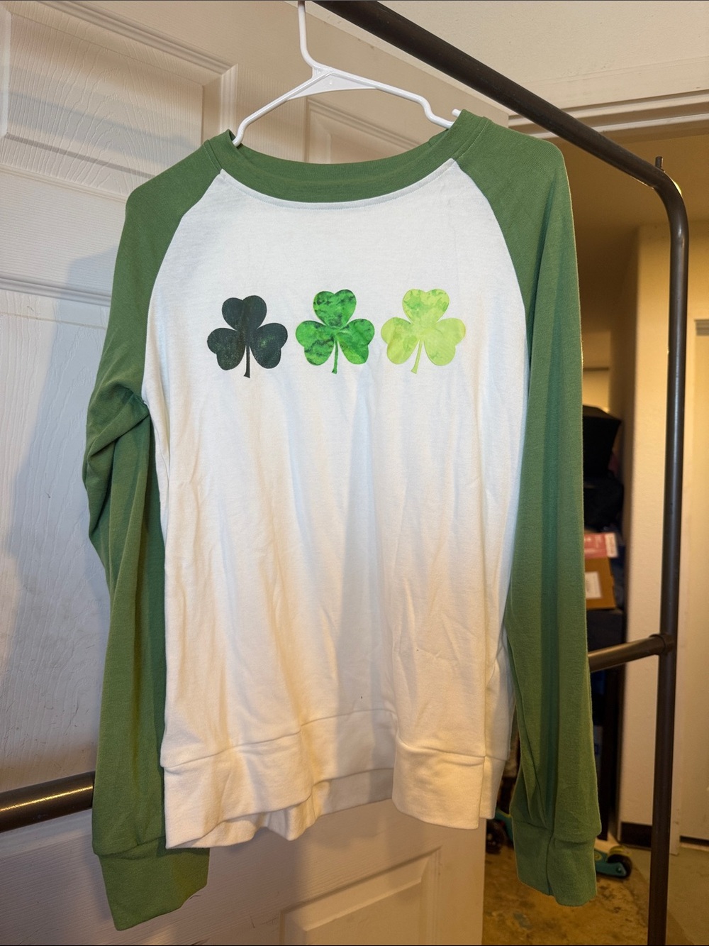 Amazon White and Green Raglan Tee with Shamrock Trio